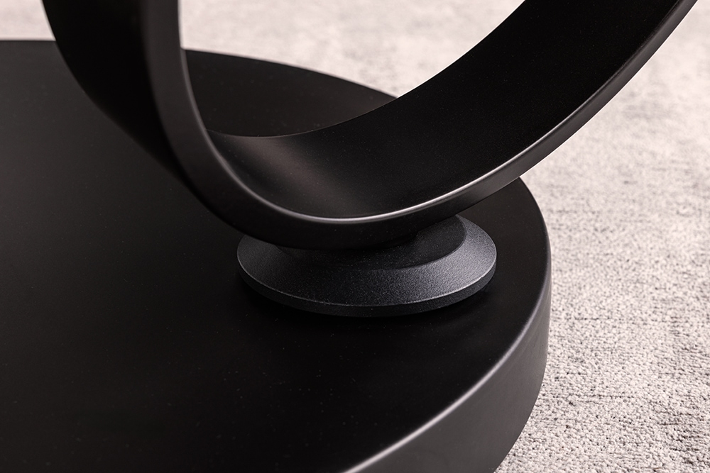Design Couchtisch DANCING RINGS rost rund drehbar Travertin Keramik schwarz Gestell