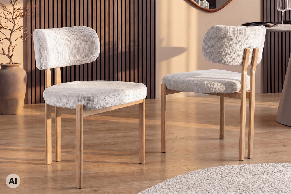 Design Stuhl BELLANO creme beige Chenille Cremona Metallgestell Eiche