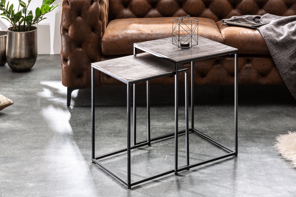Handgearbeitetes Beistelltisch 2er Set ELEMENTS 40cm silber schwarz Couchtisch » Jetzt kaufen