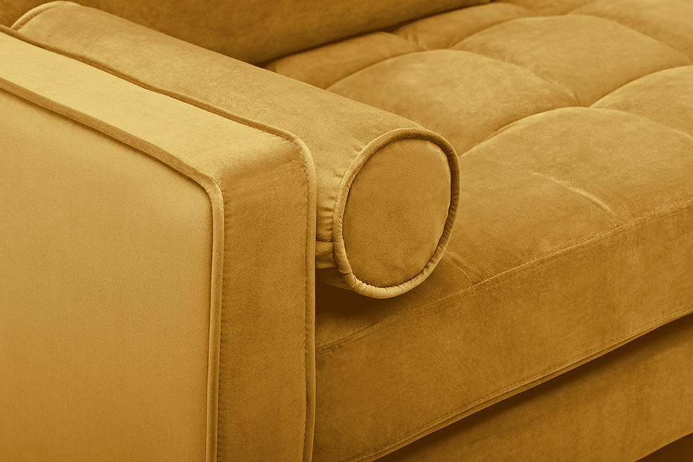 Elegantes Ecksofa COZY VELVET 260cm senfgelb Samt Federkern 3-Sitzer