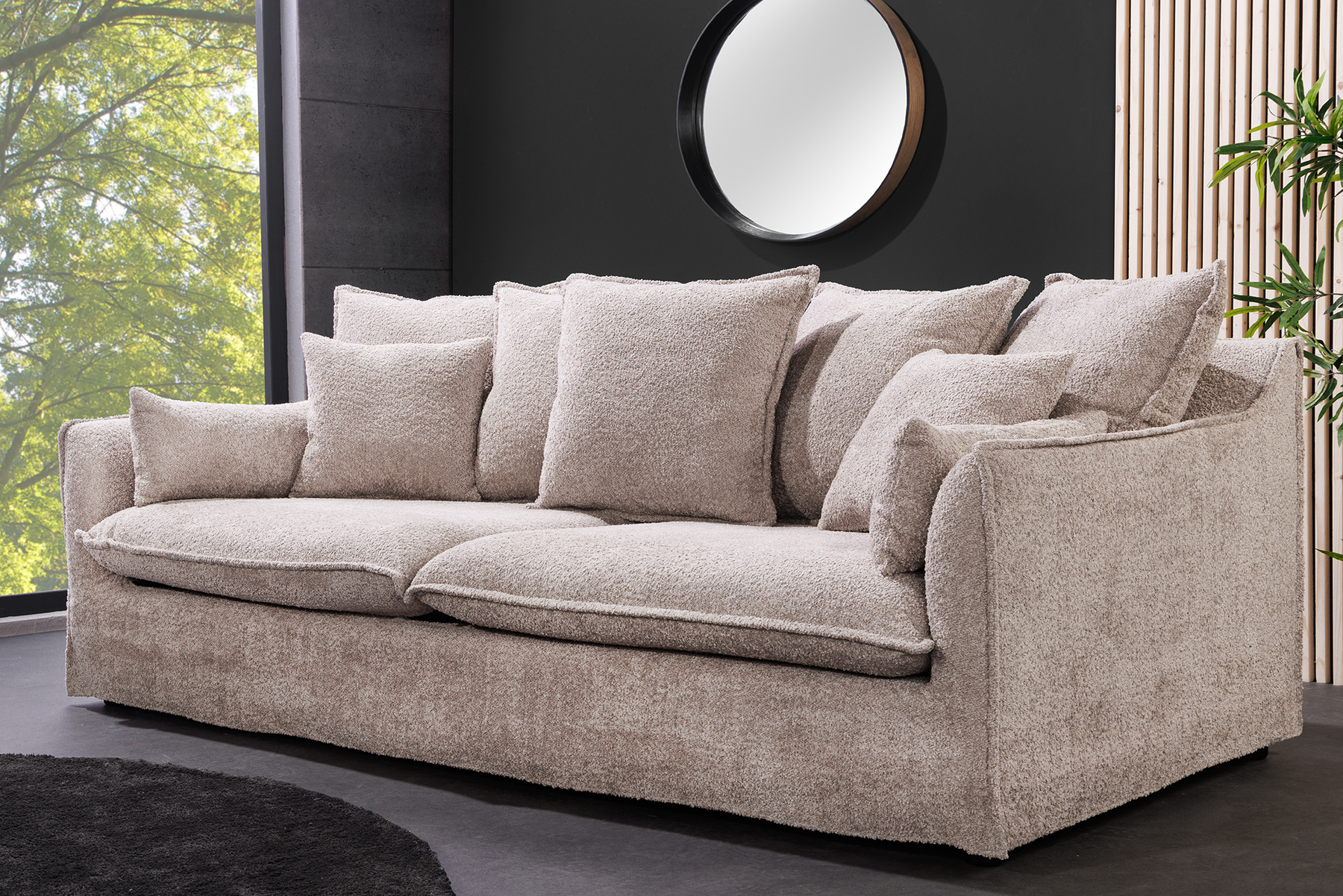 Großes 3-Sitzer Sofa HEAVEN 200cm champagner beige Bouclé Federkern Hussensofa