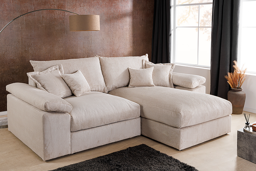 Design Ecksofa ATMOSPHERE XL 245cm champagner beige Cord Federkern inkl. Kissen