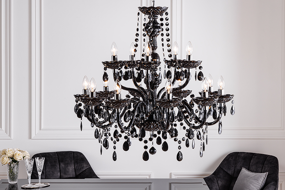 Design Kronleuchter BLACK CRYSTAL XL 80cm schwarz Acryl 15-armig Lüster Design Kronleuchter BLACK CRYSTAL XL 80cm schwarz Acryl 15-armig Lüster