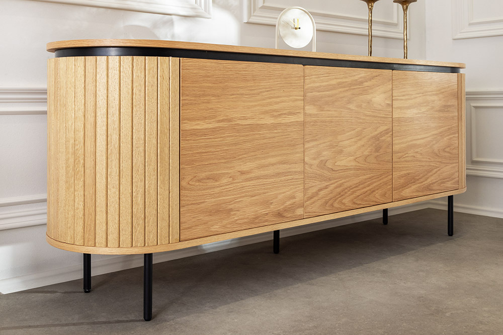 Modernes Sideboard ATELIER 160cm natur Eiche schwarz Metall vier Fächer