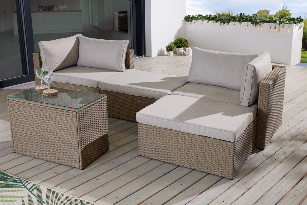 Outdoor Gartenlounge Set XXL MODULAR natur Polyrattan Sitzgruppe wetterfest inkl. Kissen