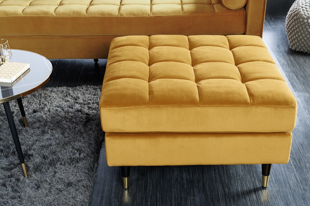 Design Hocker COZY VELVET 80cm senfgelb gold Samt Metallfüße Design Hocker COZY VELVET 80cm senfgelb gold Samt Metallfüße