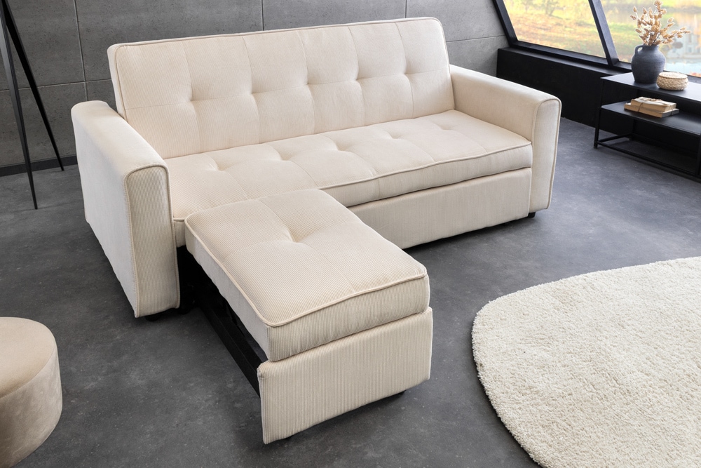 Ausziehbares Schlafsofa SMART 180cm beige Cord 2-Sitzer Couch mit Nosagfederung
