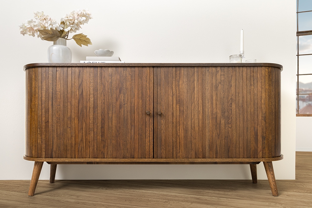 Retro Sideboard VALHALLA WOOD 160cm smoked Eichenholz Schiebetüren