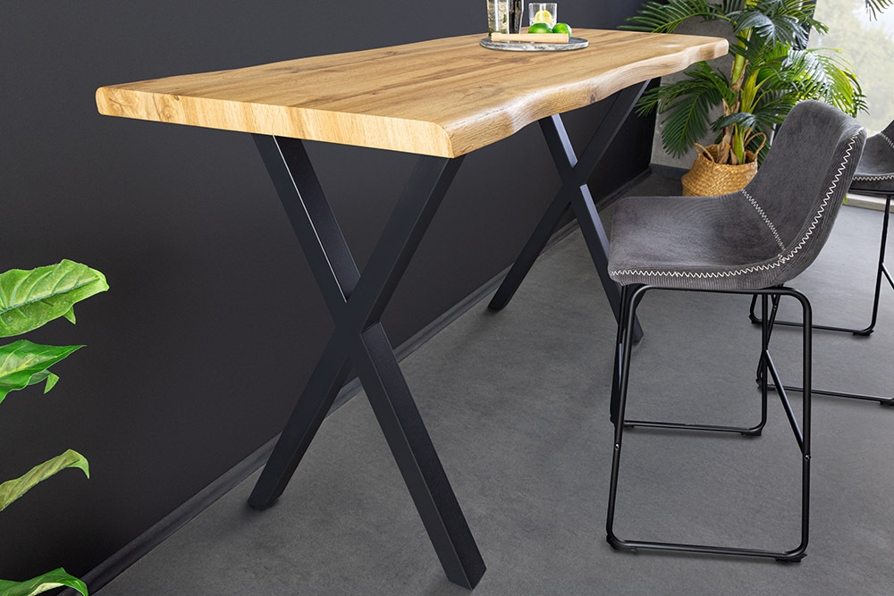 Industrial Bartisch WILD 120cm braun Wildeichen-Optik schwarz Metall X-Gestell