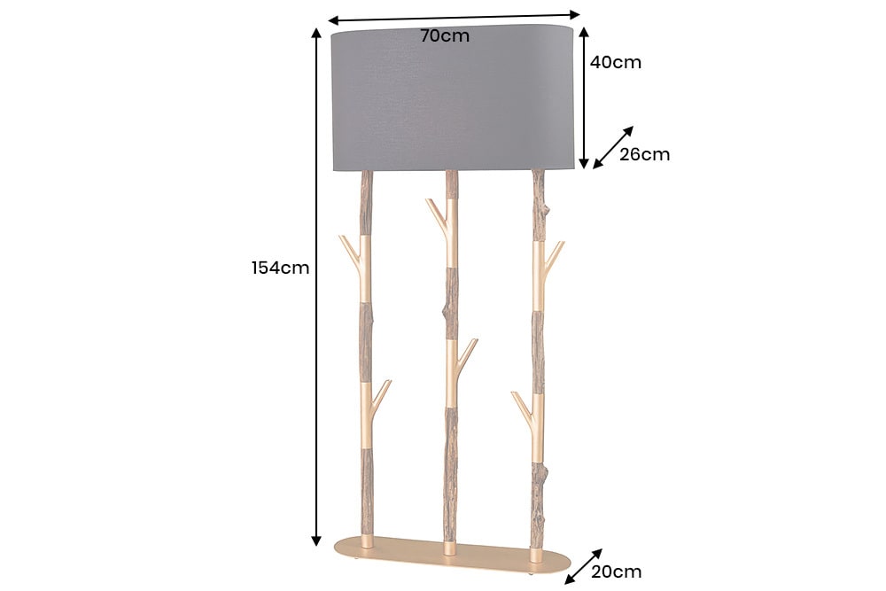 Handgefertigte Stehlampe WARDROBE 155cm schwarz gold natur Eisenholz Massivholz