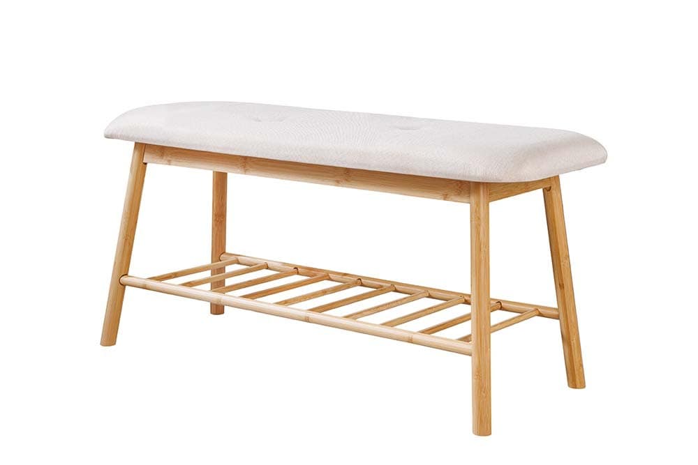 Stilvolle Schuhbank ZEN-BO 90cm natur beige Bambus Regal Sitzbank mit Stauraum