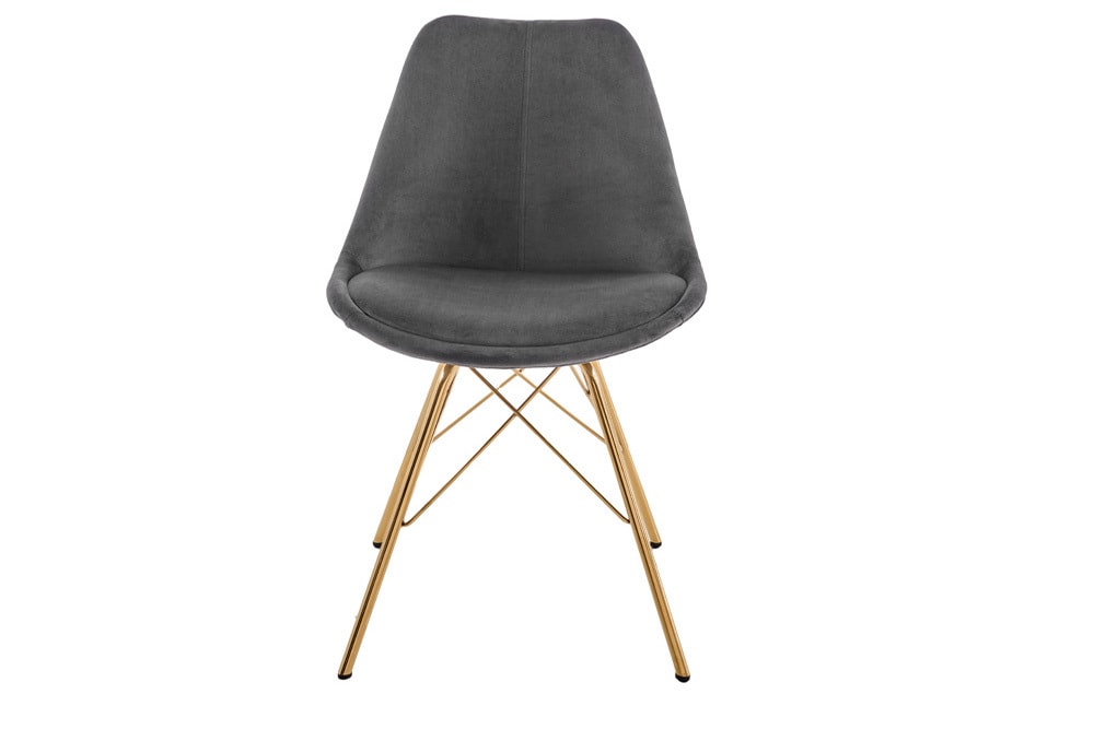 Design Stuhl SCANDINAVIA MEISTERSTÜCK dunkelgrau Samt goldene Beine