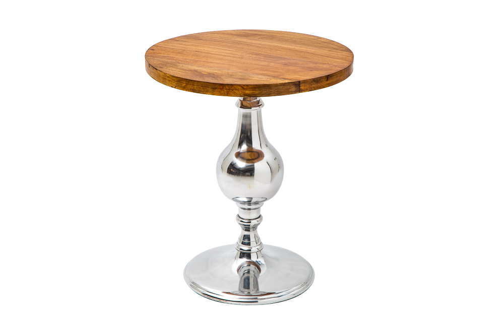 Design Beistelltisch EXTRAVAGANCIA 60cm Mangoholz massiv rund Metall Säulenfuß silber