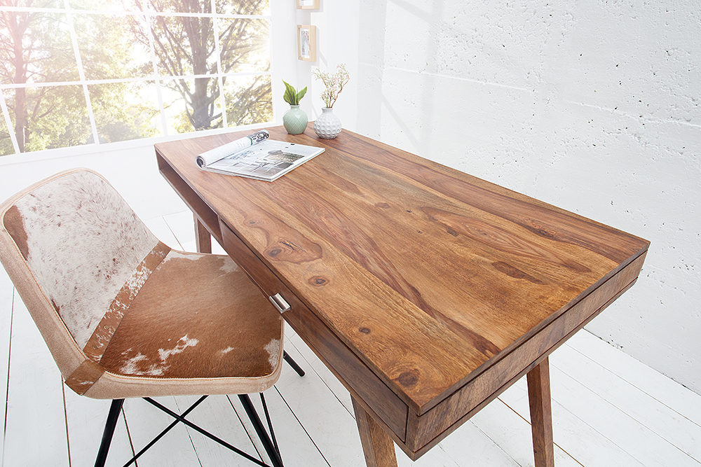 Design Schreibtisch RETRO 120cm braun Sheeshamholz stone finish Design Klassiker