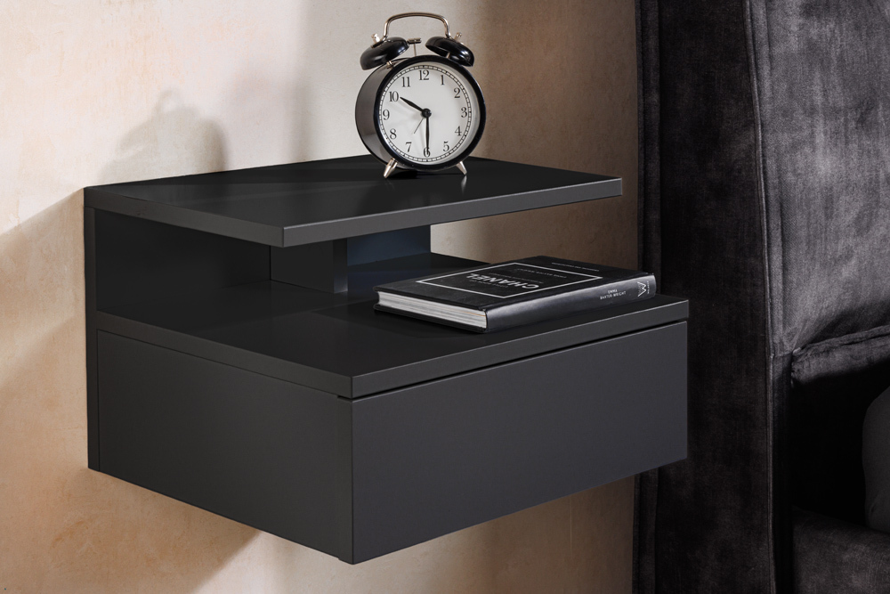 Hängender Nachttisch FLOATING 35cm schwarz Regal mit Schublade
