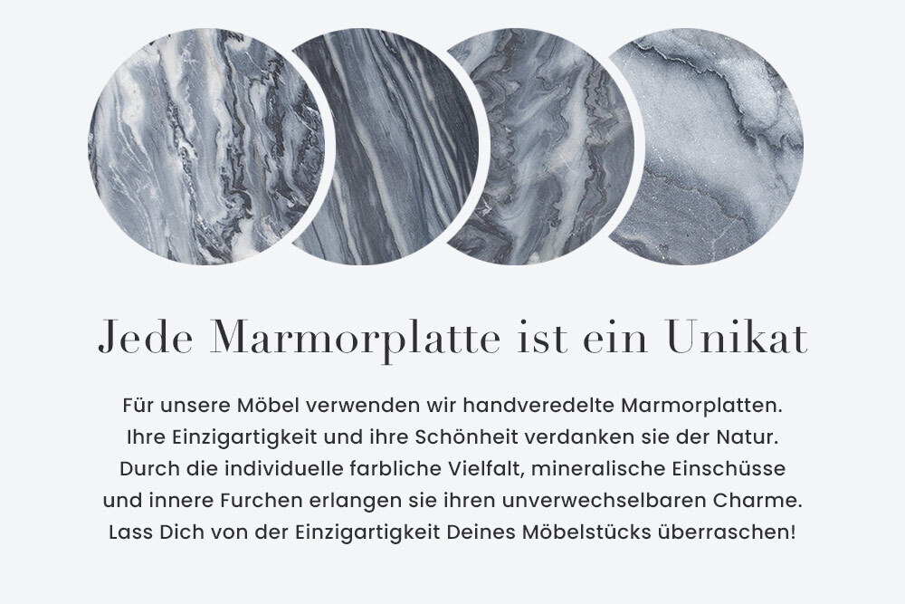 Exklusiver Couchtisch NOBLE 65cm grau echter Marmor rund silber Metall