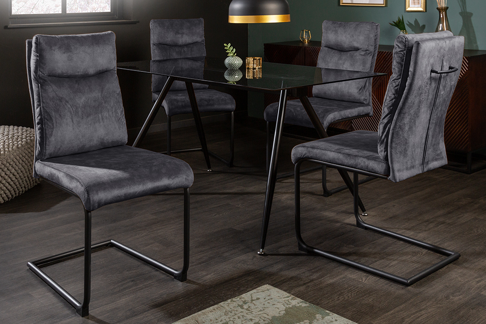 Moderner Freischwinger Stuhl COMFORT grau Samt mit Komfortgriff