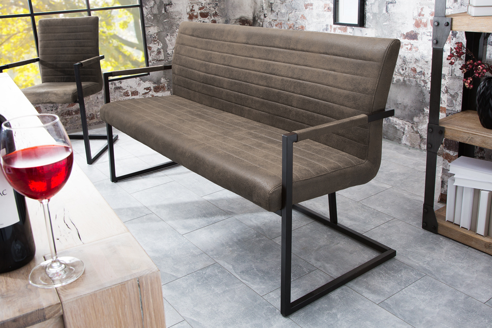 Industrial Freischwinger Bank LOFT 160cm taupe mit Armlehne