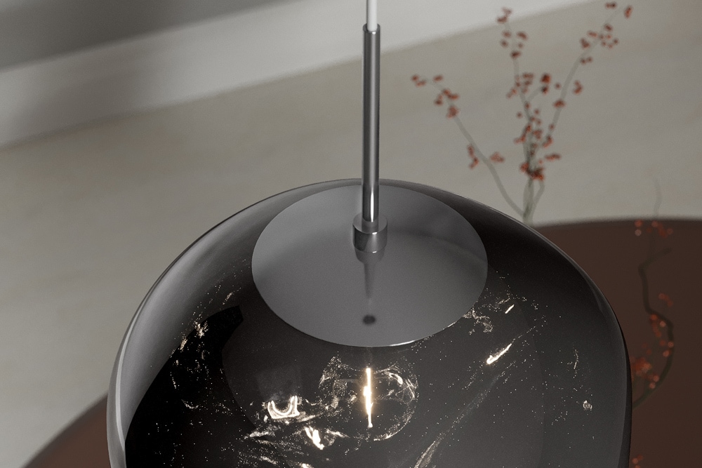 Runde Hängelampe LIQUID DIAMOND 20cm smoke Glas Stahl Kugelleuchte