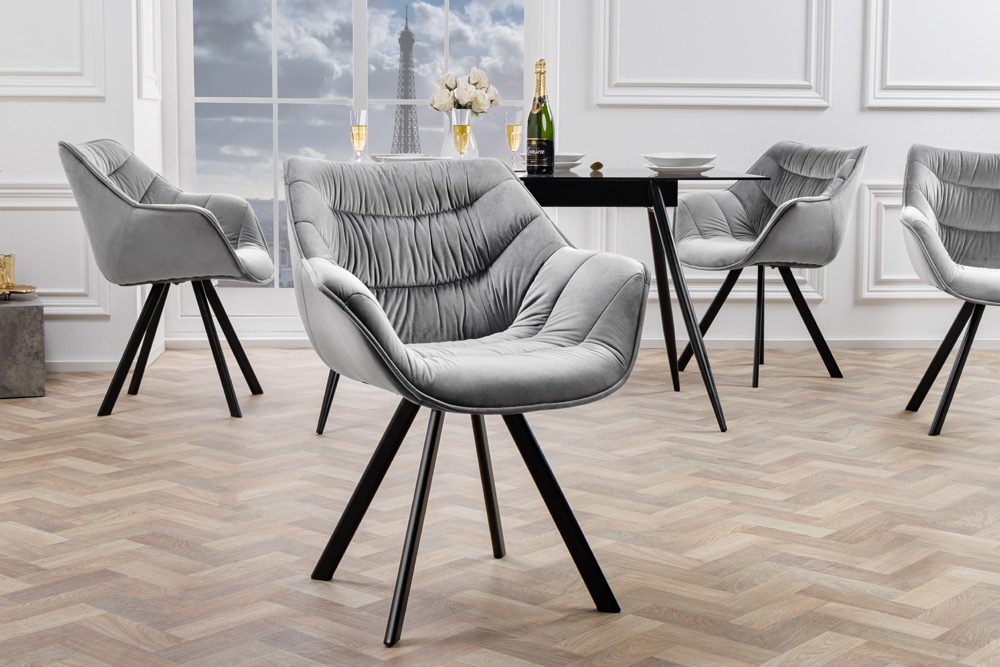 Design Stuhl THE DUTCH COMFORT grau Samt Retro Stil mit Armlehnen