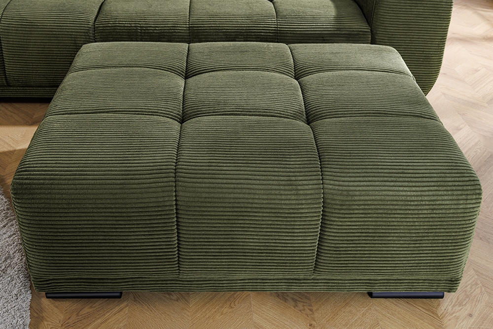 Moderner Hocker ELEGANCIA 110cm grün Cord mit Ziersteppung