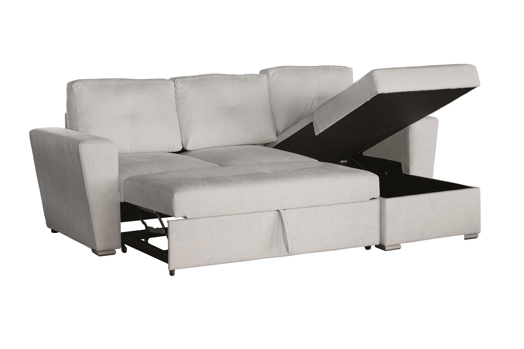 Ecksofa mit Schlaffunktion APARTMENT beidseitig aufbaubar beige Strukturstoff inkl. Stauraum