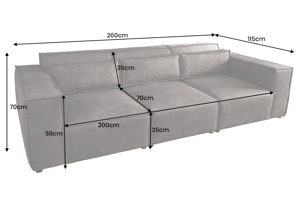 Design 3-Sitzer Sofa BOSSA NOVA 260cm antik dunkelgrau Microfaser Couch Wohnzimmer