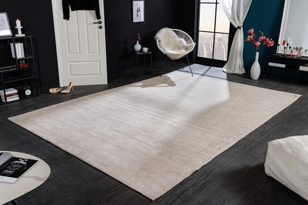 Design Teppich MODERN ART XXL 350x240cm beige Used Look Baumwolle Vintage Flachgewebe