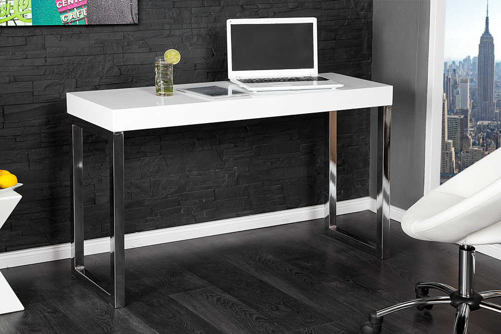 Design Konsole WHITE DESK 120cm weiß Hochglanz Bürotisch