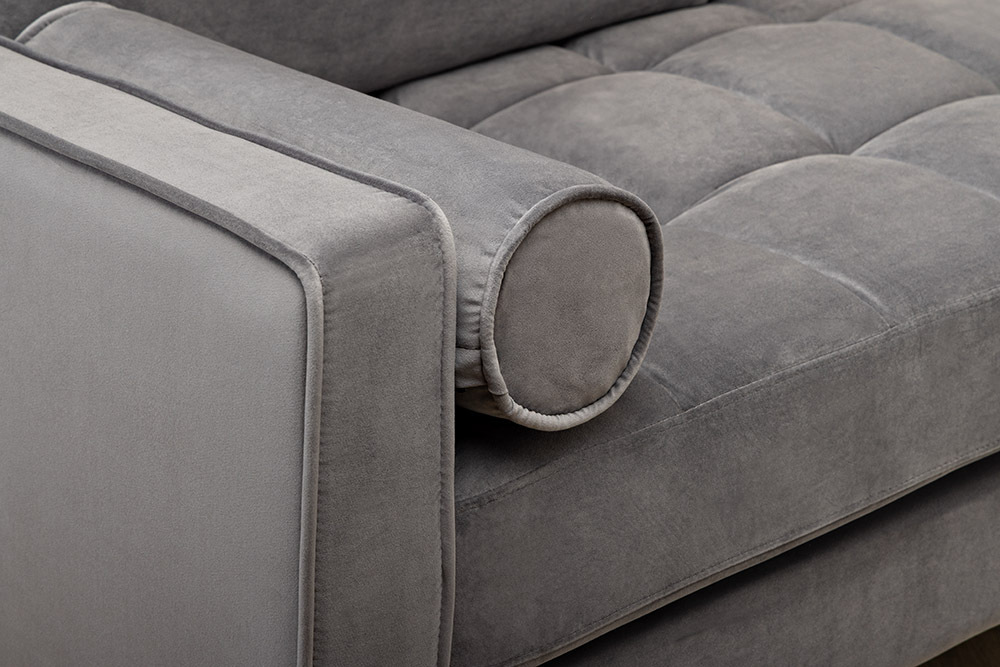 Elegantes Ecksofa COZY VELVET 260cm grau Samt Federkern 3-Sitzer