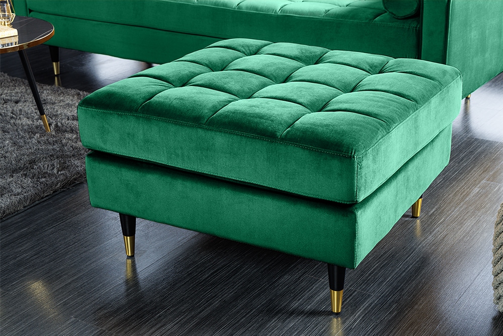 Design Hocker COZY VELVET 80cm smaragdgrün Samt goldene Füße