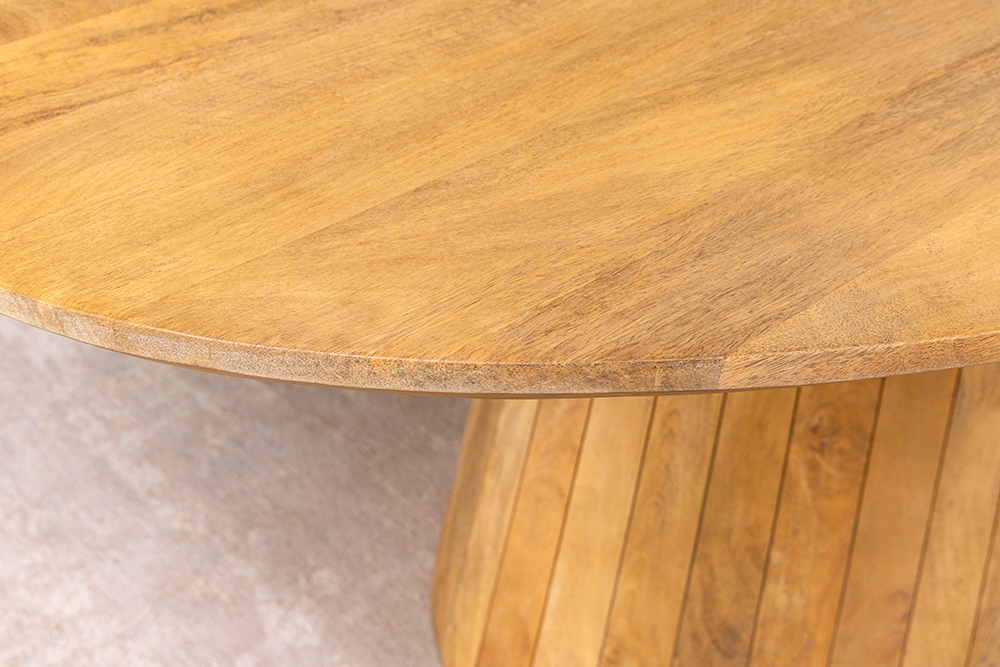 Ovaler Esstisch ART DECO 220cm beige massives Mangoholz cream finish mit Säulenfuß