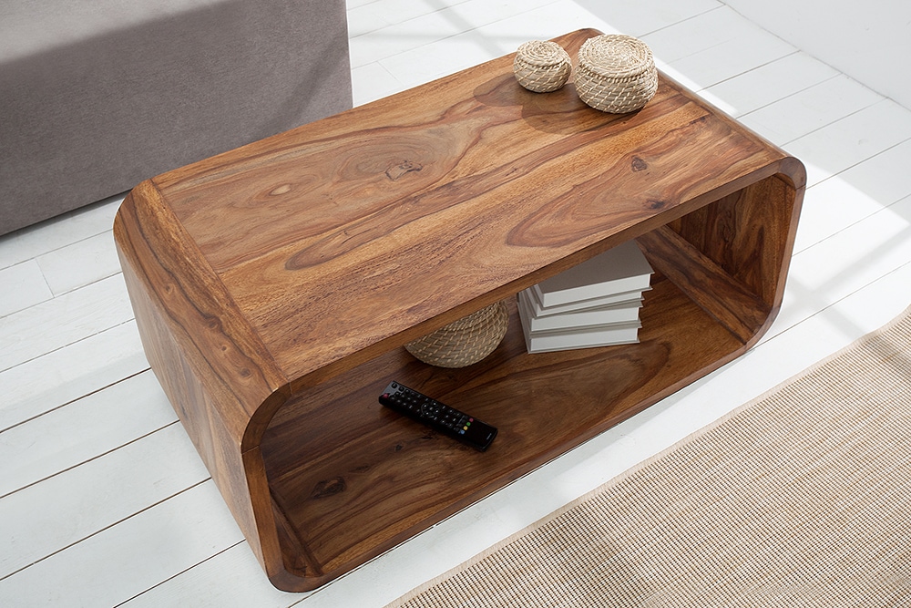 Massivholz Couchtisch CUBUS 100cm braun Sheesham stone finish TV-Board handemade