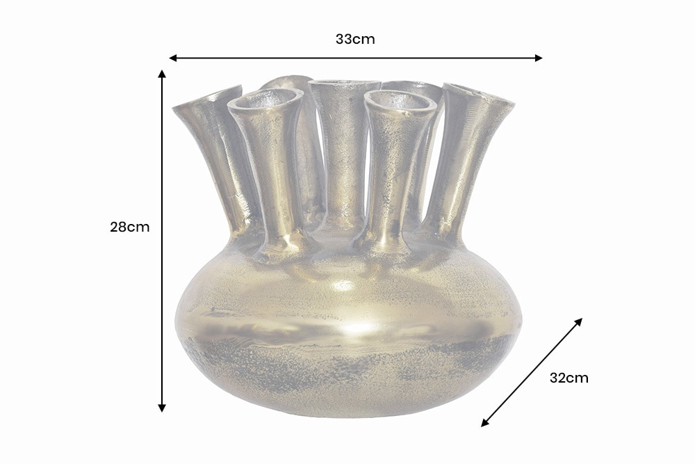Handgefertigte Vase KIYA 35cm gold mit sieben Öffnungen Blumenvase