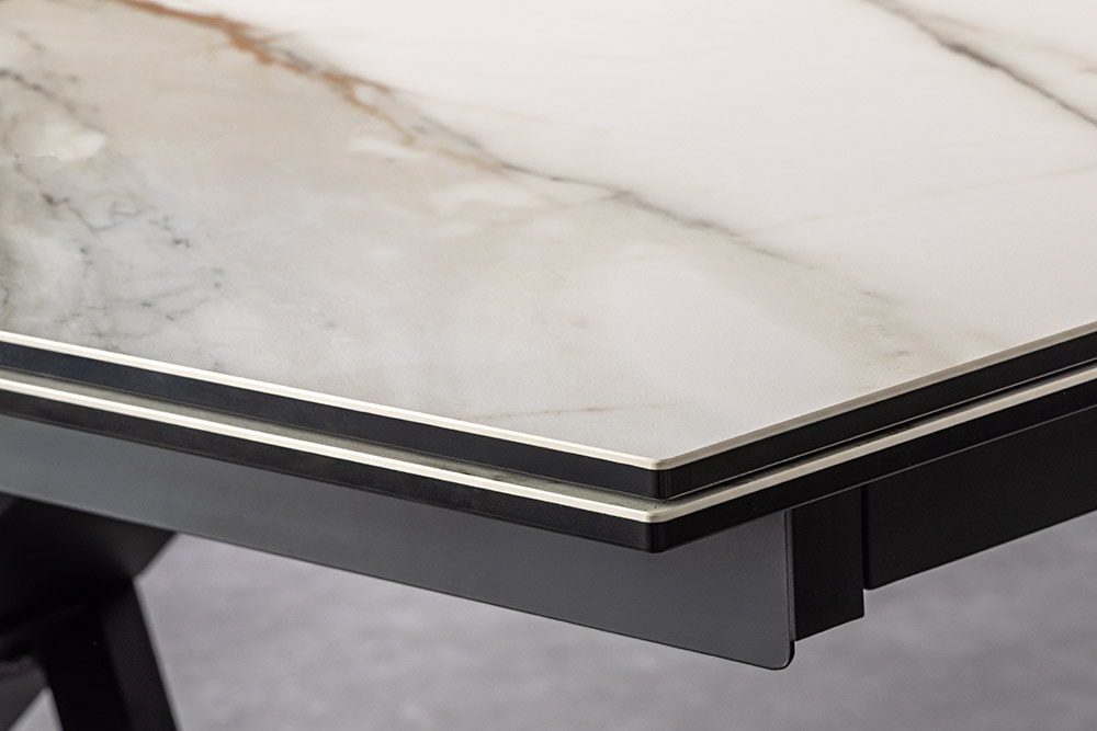 Ausziehbarer Esstisch EUPHORIA 180-220-260cm weiß Carrara Oro Keramik schwarz Metall