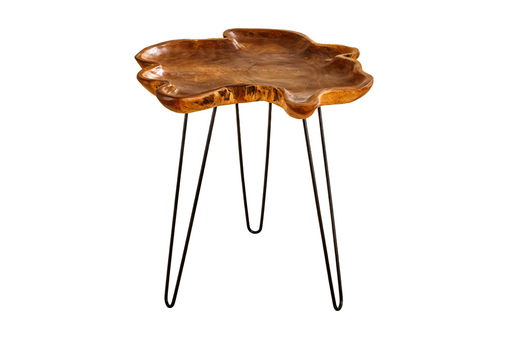 Einzigartiger Beistelltisch WILD 65cm natur Teakholz Hairpin Legs Couchtisch