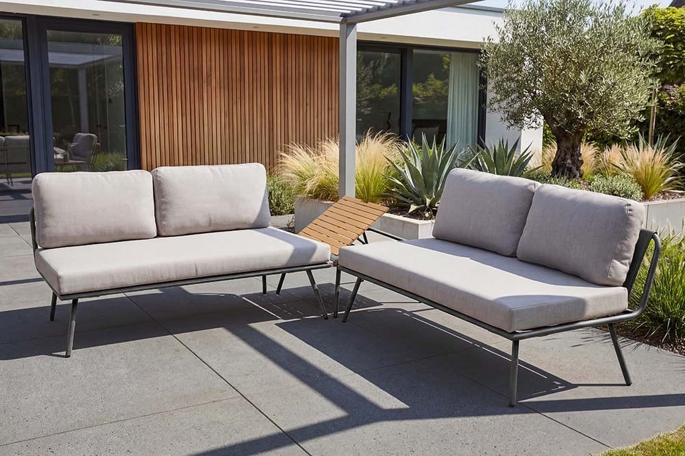 Outdoor Lounge Sitzgruppe MOBILE MODULAR anthrazit hellgrau mit Tisch wetterfest