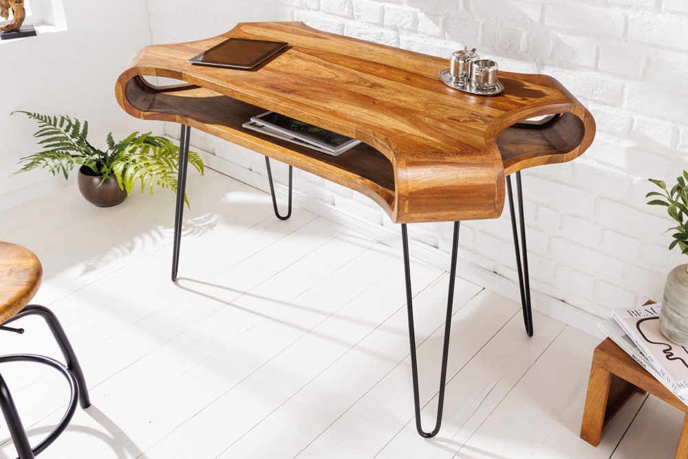Massivholz Schreibtisch ORGANIC LIVING 120cm braun Sheesham stone finish mit Stauraum