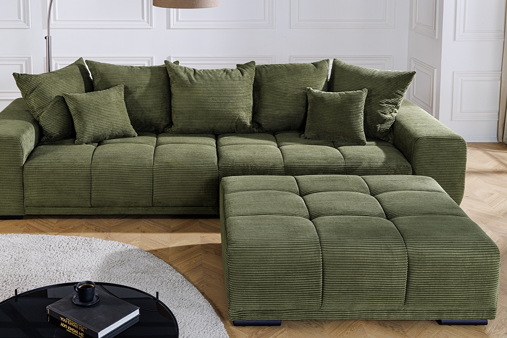 Moderner Hocker ELEGANCIA 110cm grün Cord mit Ziersteppung