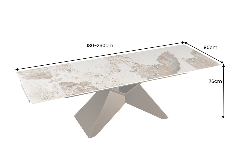 Design Esstisch DIAMOND 180-260cm weiß braun Pandora Keramik Metallgestell bronze