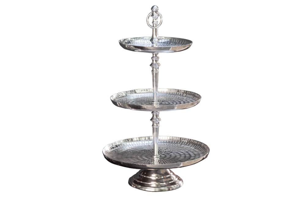 Elegante Etagere ORIENT 50cm silber im Rice Hammerschlag Design mit drei Etagen
