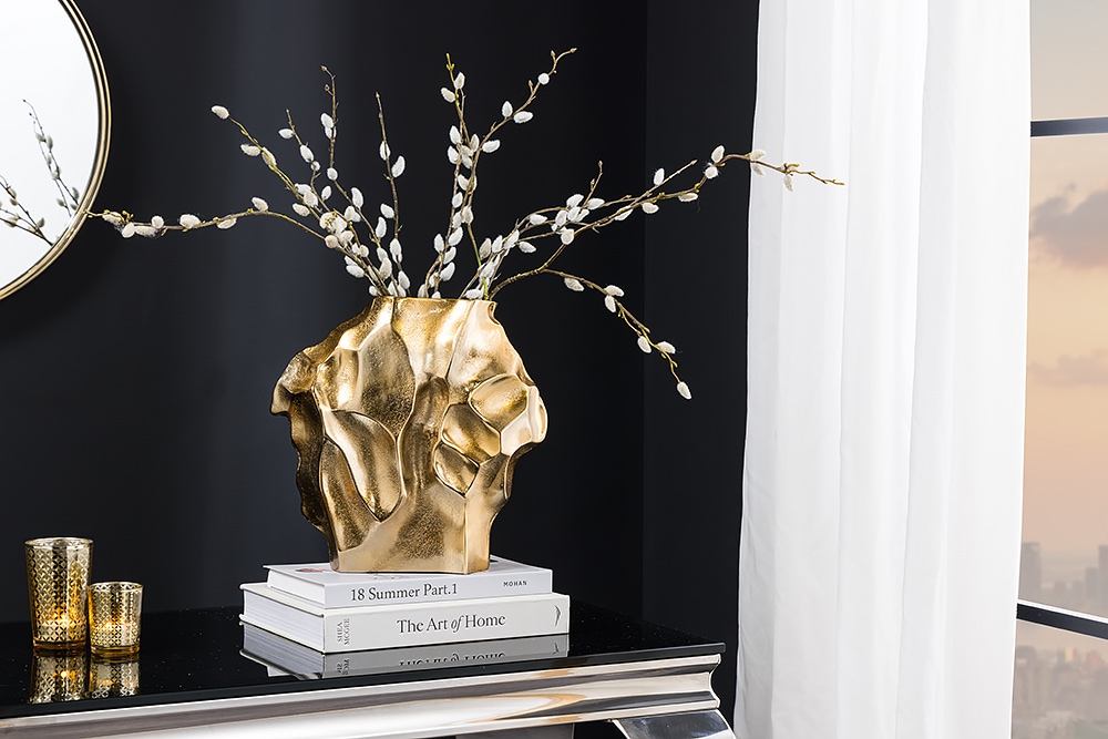 Handgefertigte Vase LIQUID 30cm gold Metall Hammerschlag Design