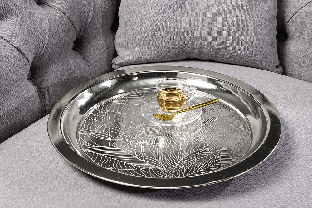 Orientalischer Beistelltisch CASABLANCA 50cm silber schwarz Tablett abnehmbar klappbar
