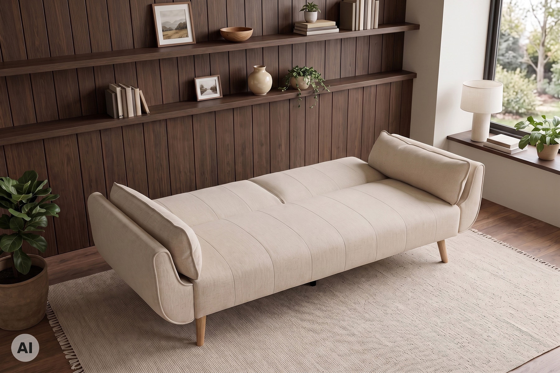 Schlafsofa DIVANI 220cm greige Strukturstoff 3-Sitzer mit Bettfunktion inkl. Kissen