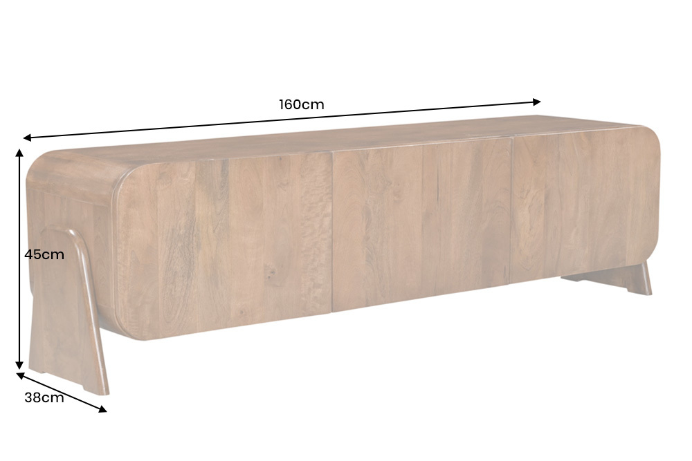 Massives TV-Board BRASIL 160cm braun Mangoholz drei Fächer Lowboard