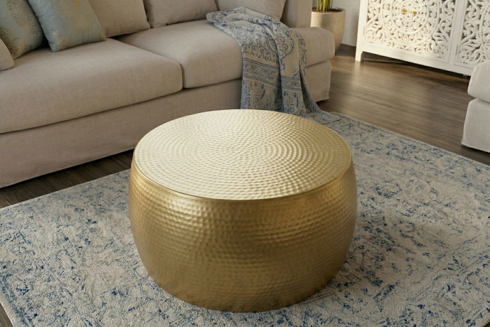 Runder Couchtisch ORIENT III 60cm gold Metall Hammerschlag Design handmade