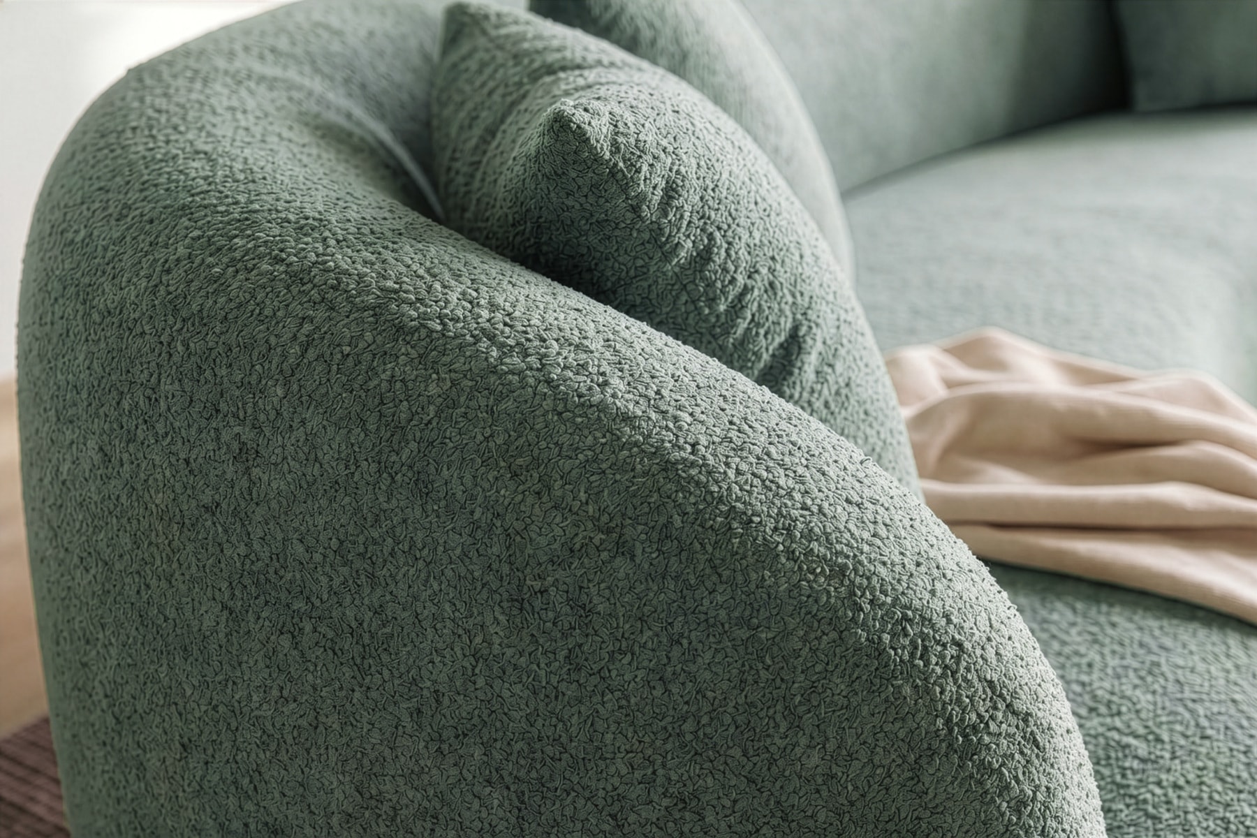 Organisches Sofa ATELIER 230cm salbei Bouclé 3-Sitzer Couch inkl. Kissen