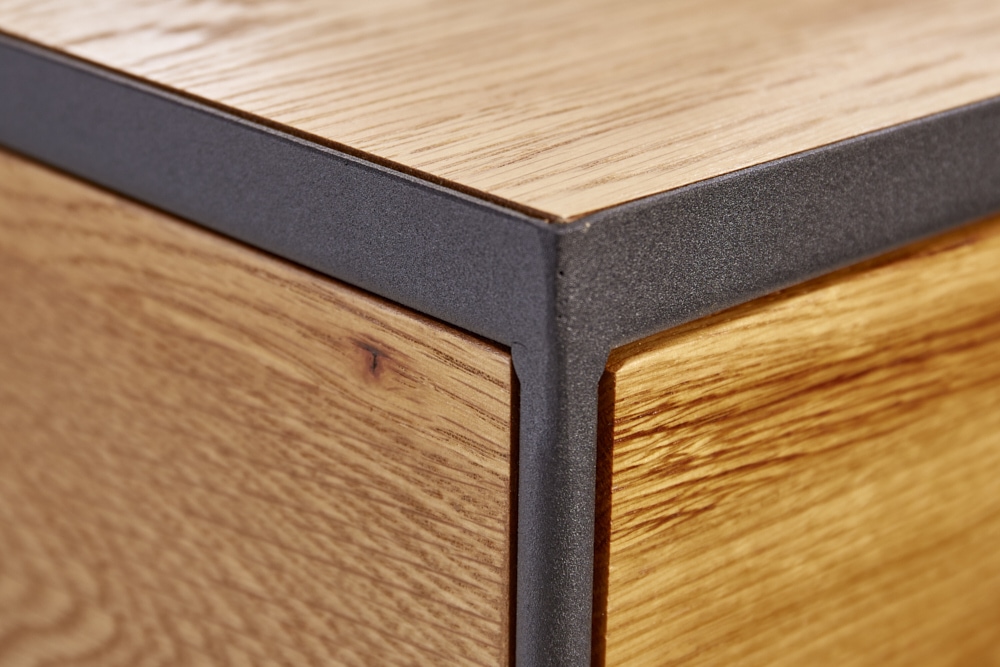 Moderner Beistelltisch SCORPION 50cm Wildeichen-Design Metall Nachttisch mit Schublade