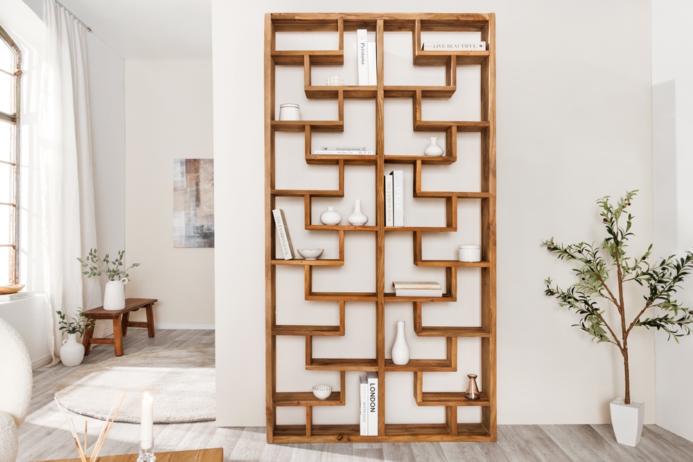 Massivholz Bücherregal JAVA 200cm natur Teakholz Standregal Raumtrenner recycelt