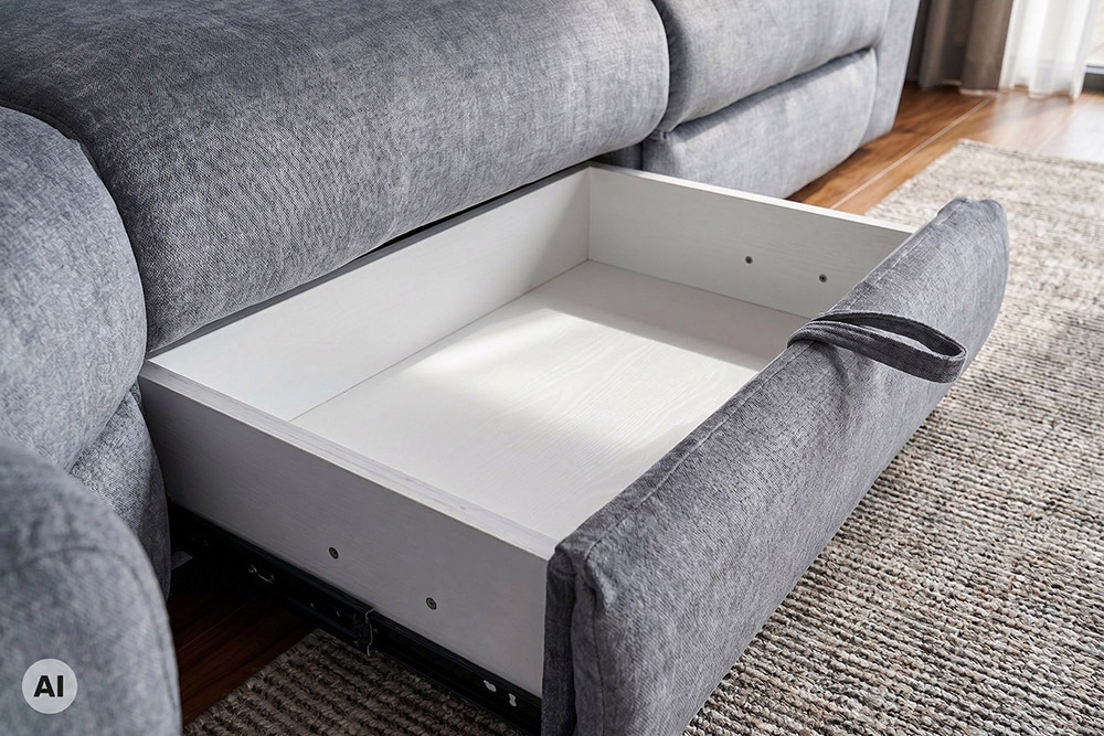 Multifunktionales Ecksofa PRIME 300cm grau Vogue Seiden Samtstoff Relaxfunktion